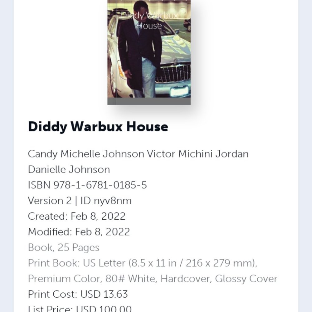 Diddy Warbux House at Lulu bookstore ISBN 978-1-6781-0185-5